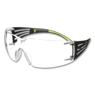 Securefit 400 Protective Eyewear, Frameless, Green Arms, Clear Single Lens