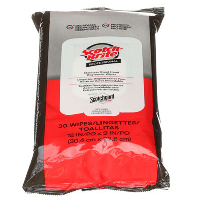 Stainless Steel Hood Degreaser Wipes, 1-Ply, 9 x 12, Unscented, White, 30 Wipes/Pack, 6 Packs/Carton