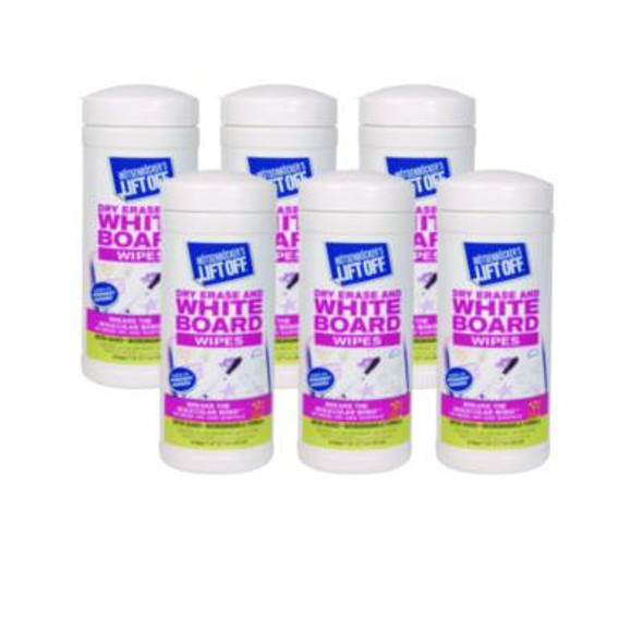 Dry Erase Board Cleaner Wipes, Cloth, 7 x 12, 40/Canister, 6 Canisters/Carton