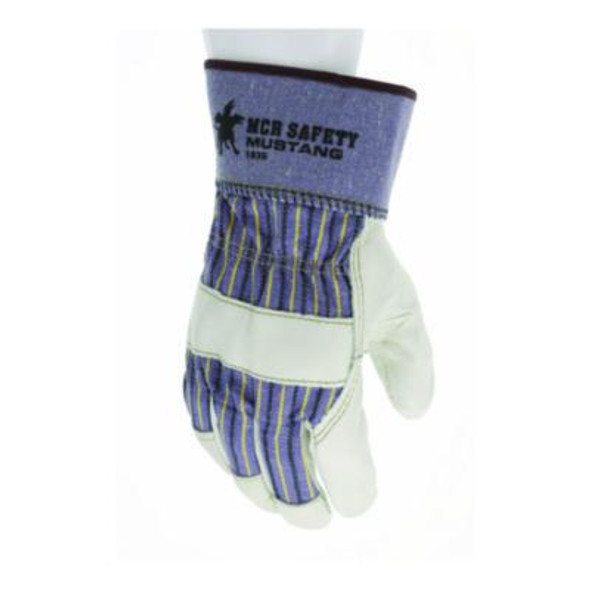 Grain Leather Palm Gloves, Gunn Cut, Wing Thumb, Medium, Blue Striped/White, 12 Pairs