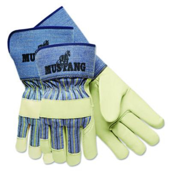 Grain Leather Palm Gloves, Gunn Cut, Wing Thumb, Large, Blue Striped/White, 12 Pairs