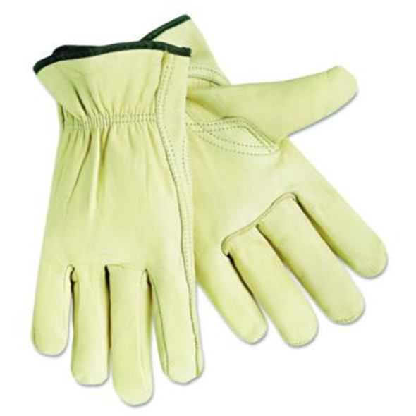 Economy Leather Drivers Gloves, Gunn Cut, Keystone Thumb, Large, Cream, 12 Pairs
