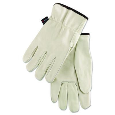 Premium Grade Leather Insulated Driver Gloves, Fleece Lining, Gunn Cut, Straight Thumb, Large, Cream, 12 Pairs