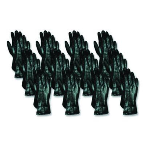 Smooth Finish Single Dipped Pvc Gloves, 18" Long, Large, Black, 12 Pairs