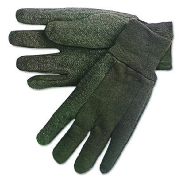 Dotted-Palm Cotton Jersey Gloves, Clute Cut, Straight Thumb, Large, Brown, 12 Pairs
