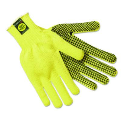 Pvc Dotted Kevlar Gloves, Large, Yellow/Black, 12 Pairs