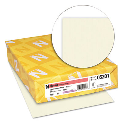 Classic Linen Stationery, 24 Lb Bond Weight, 8.5 x 11, Classic Natural White, 500/Ream