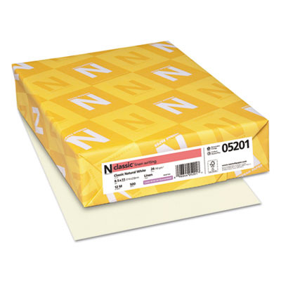 Classic Linen Stationery, 24 Lb Bond Weight, 8.5 x 11, Classic Natural White, 500/Ream