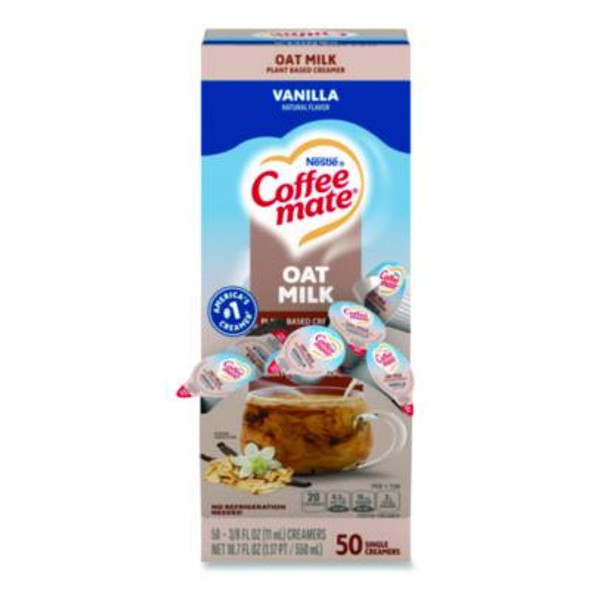 Plant-Based Oat Milk Liquid Creamers, Natural Vanilla, 0.38 Oz Mini Cups, 50/Box