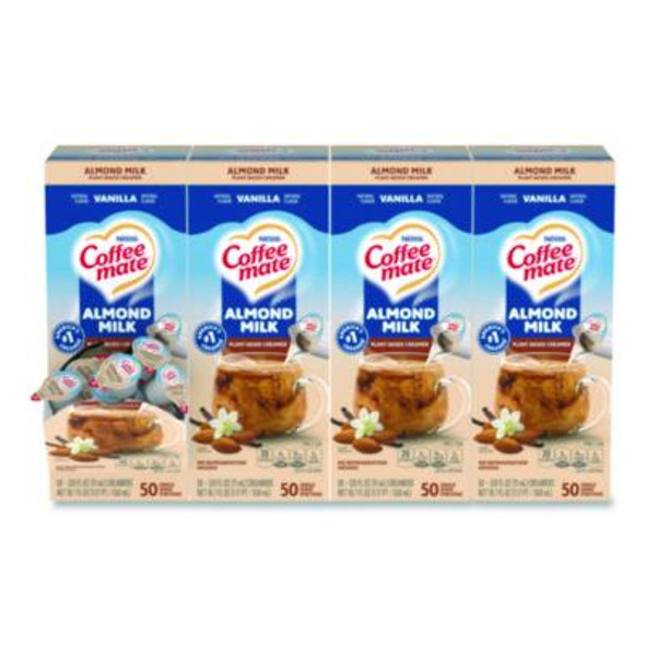 Plant-Based Almond Milk Non-Dairy Liquid Creamer Singles, Natural Vanilla, 0.38 Oz Mini Cups, 200/Carton
