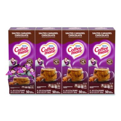 Liquid Coffee Creamer, Salted Caramel Chocolate, 0.38 Oz Mini Cups, 50/Box, 4 Boxes/Carton