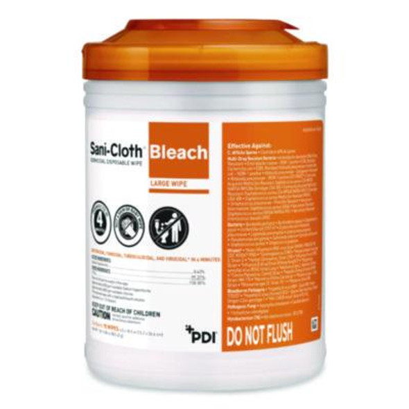 Sani-Cloth Bleach Germicidal Disposable Wipes, Deep-Well Lid Canister, 10.5 X 6, 75/Canister