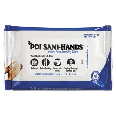 Pdi Sani-Hands Instant Hand Sanitizing Wipes, 1-Ply, 5.5 x 8.4, White, 20/Pack, 48 Packs/Carton