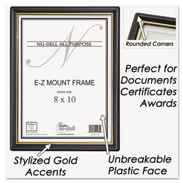 Ez Mount Document Frame With Trim Accent And Plastic Face, Plastic, 8 X 10, Black/Gold