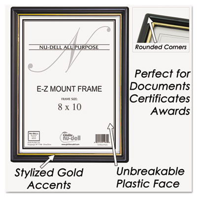 Ez Mount Document Frame With Trim Accent And Plastic Face, Plastic, 8 X 10, Black/Gold