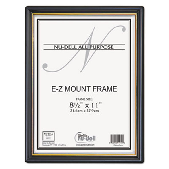 Ez Mount Document Frame With Trim Accent And Plastic Face, Plastic, 8.5 X 11 Insert, Black/Gold