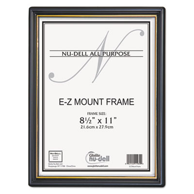 Ez Mount Document Frame With Trim Accent And Plastic Face, Plastic, 8.5 X 11 Insert, Black/Gold