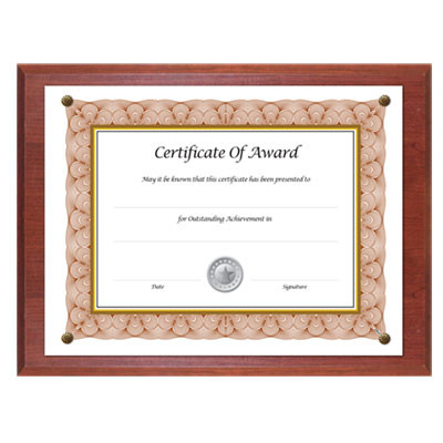 Award-A-Plaque Document Holder, Acrylic/Plastic, 10.5 x 13, Mahogany