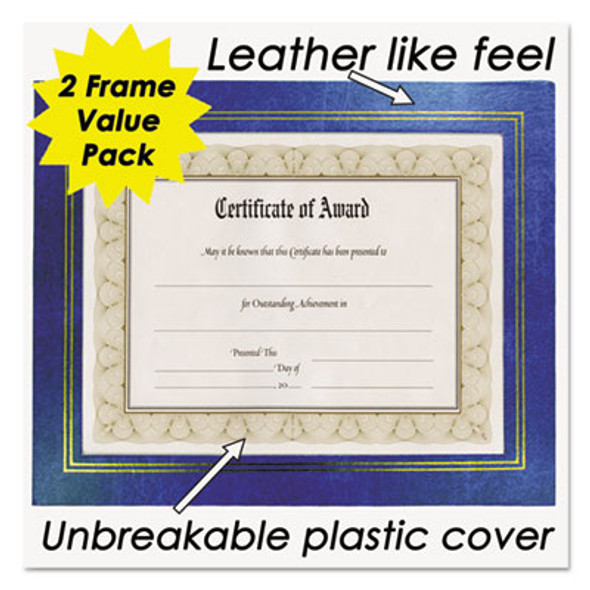 Leatherette Document Frame, 8.5 x 11, Blue, Pack Of Two