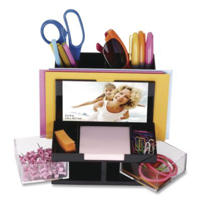 Versaplus Desk Organizer,7 Compartments, Plastic, 6.19 x 6.31 x 5.5, Black