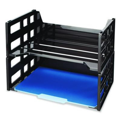 High Rise Desk Tray, 2 Sections, Letter Size Files, 13.25" X 9" X 10.25", Black, 2/Pack