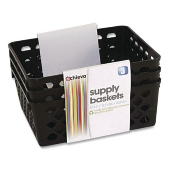 Recycled Supply Basket, Plastic, 6.13 x 5 x 2.38, Black, 3/Pack