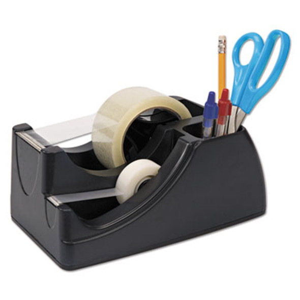 Recycled 2-In-1 Heavy Duty Tape Dispenser, 1" And 3" Cores, Plastic, Black