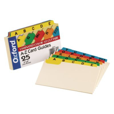Manila Index Card Guides With Laminated Tabs, 1/5-Cut Top Tab, A To Z, 3 X 5, Manila, 25/Set