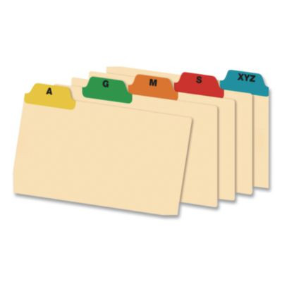 Manila Index Card Guides With Laminated Tabs, 1/5-Cut Top Tab, A To Z, 4 X 6, Manila, 25/Set