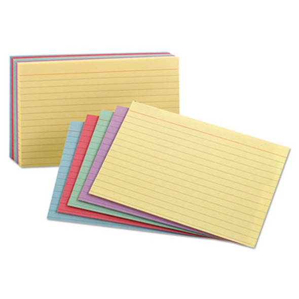 Ruled Index Cards, 5 X 8, Blue/Violet/Canary/Green/Cherry, 100/Pack