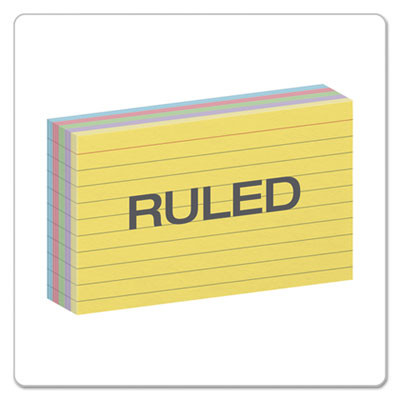Ruled Index Cards, 3 X 5, Blue/Violet/Canary/Green/Cherry, 100/Pack