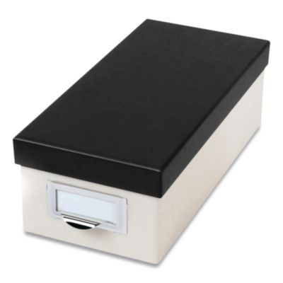 Index Card Storage Box, Holds 1,000 3 X 5 Cards, 5.5 X 11.5 X 3.88, Pressboard, Marble White/Black