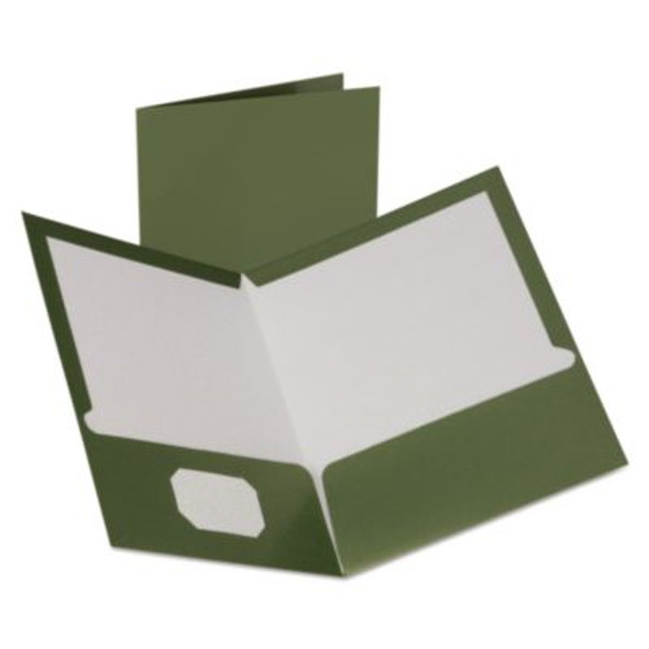 Two-Pocket Laminated Folder, 100-Sheet Capacity, 11 X 8.5, Metallic Green, 25/Box
