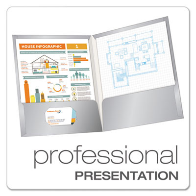 Laminated Twin Pocket Folders, Accommodates (100) 11 x 8.5 Sheets, Gray, 25/Box