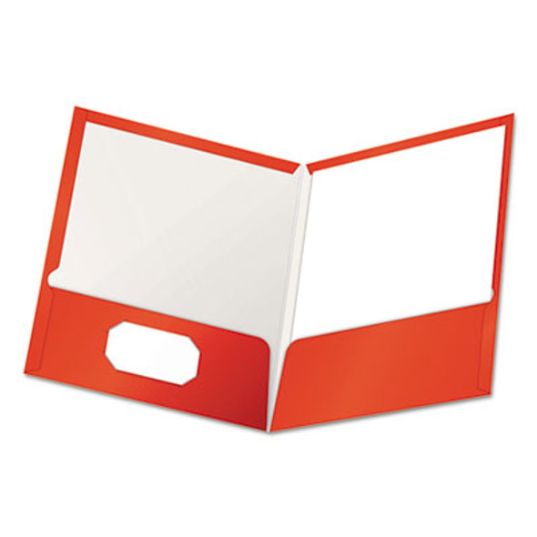 High Gloss Laminated Paperboard Folder, 100-Sheet Capacity, 11 X 8.5, Red, 25/Box