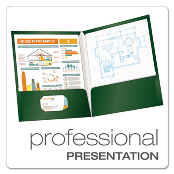 High Gloss Laminated Paperboard Folder, 100-Sheet Capacity, 11 X 8.5, Green, 25/Box