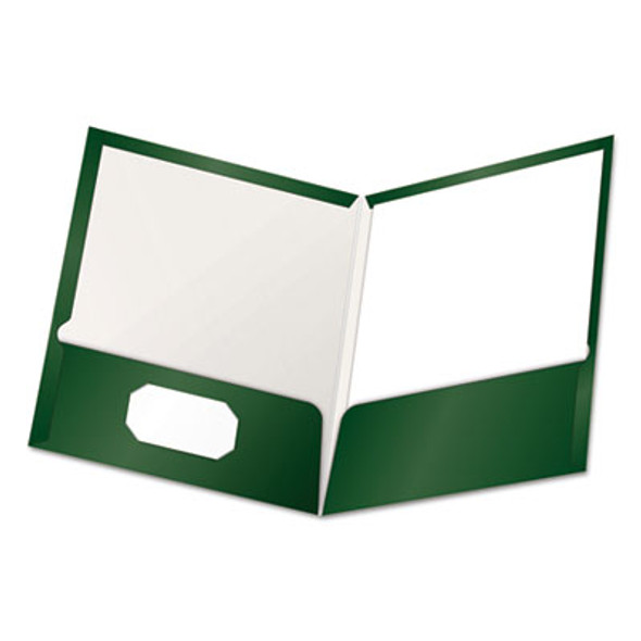 High Gloss Laminated Paperboard Folder, 100-Sheet Capacity, 11 X 8.5, Green, 25/Box