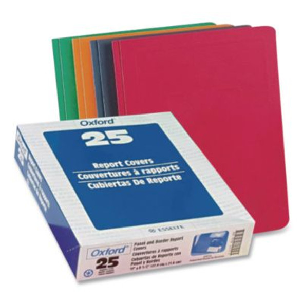 Title Panel And Border Front Report Cover, Three-Prong Fastener, 0.5" Capacity, 8.5 X 11, Assorted/Assorted, 25/Box