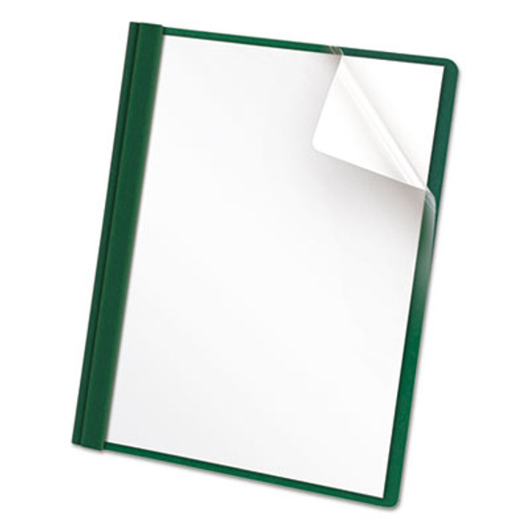 Clear Front Report Cover, Three-Prong Fastener, 0.5" Capacity, 8.5 X 11, Clear/ Hunter Green, 25/Box