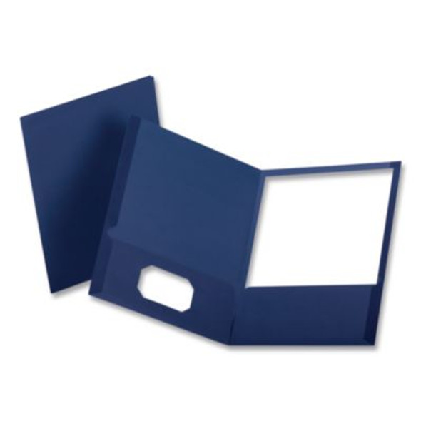 Twin-Pocket Folder, Embossed Leather Grain Paper, 0.5" Capacity, 11 X 8.5, Blue, 25/Box