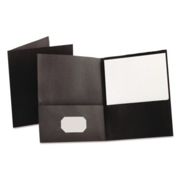 Twin-Pocket Folder, Embossed Leather Grain Paper, 0.5" Capacity, 11 X 8.5, Black, 25/Box