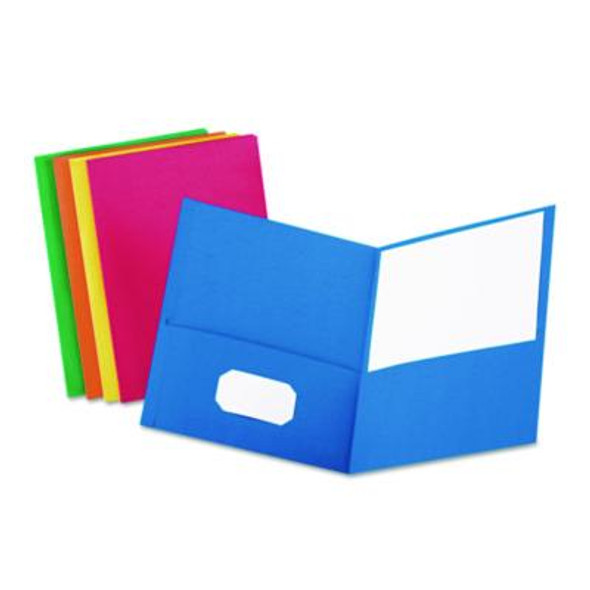 Twin-Pocket Folder, Embossed Leather Grain Paper, 0.5" Capacity, 11 X 8.5, Assorted Colors, 25/Box