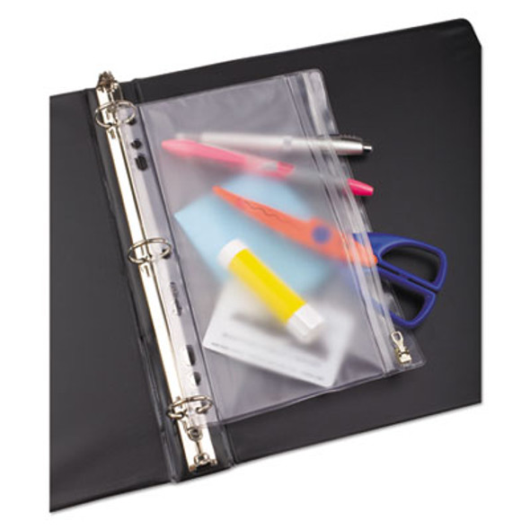 Zipper Binder Pocket, 2- To 5-Hole Punched, 6" x 9.5", Clear