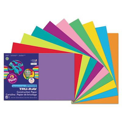 Tru-Ray Construction Paper, 76 Lb Text Weight, 12 x 18, Assorted Bright Colors, 50/Pack