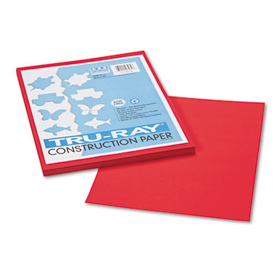 Tru-Ray Construction Paper, 76 Lb Text Weight, 9 x 12, Festive Red, 50/Pack