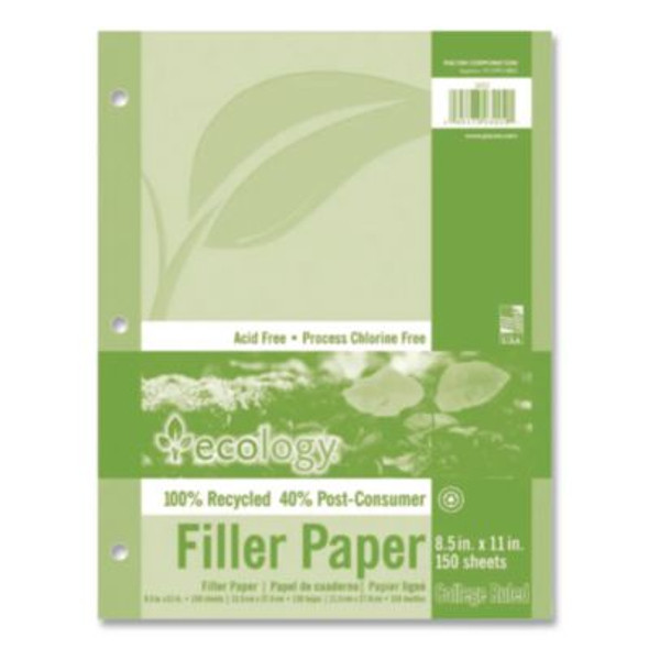 Ecology Filler Paper, 3-Hole, 8.5 X 11, Medium/College Rule, 150/Pack