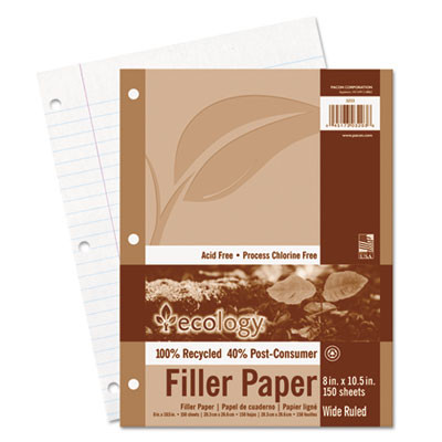 Ecology Filler Paper, 3-Hole, 8 X 10.5, Wide/Legal Rule, 150/Pack