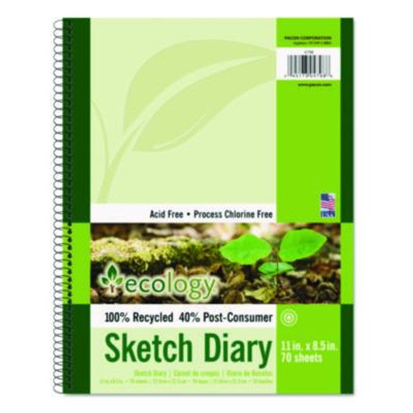 Ecology Sketch Diary, 60 Lb Text Paper Stock, Green Cover, (70) 11 x 8.5 Sheets