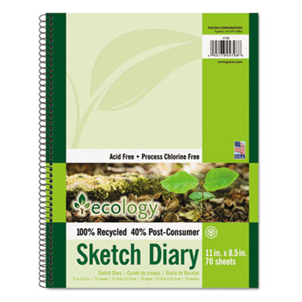 Ecology Sketch Diary, 60 Lb Text Paper Stock, Green Cover, (70) 11 x 8.5 Sheets