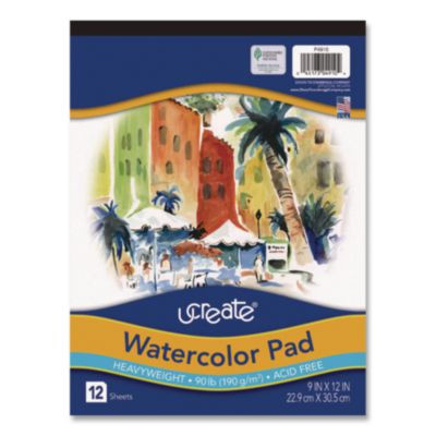 Artist Watercolor Paper Pad, Yellow Cover, Unruled, (12) White 9 x 12 Sheets